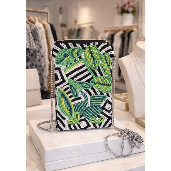 Kay Lee Glass Beaded Small Crossbody Bag Leaf Pattern New - Picture 2 of 6